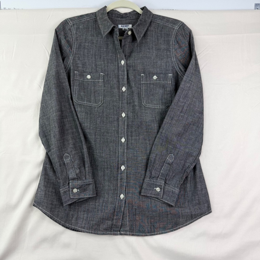 Old Navy Womens S Black Chambray Denim Shirt Workwear Western Dark Academia